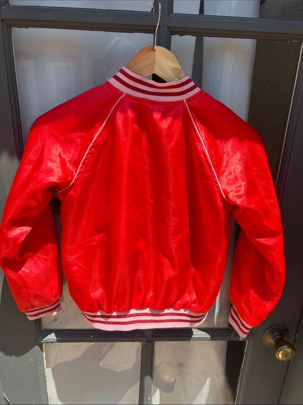 Disney Red Minnie Mouse Kids Satin Bomber Jacket size 7/8